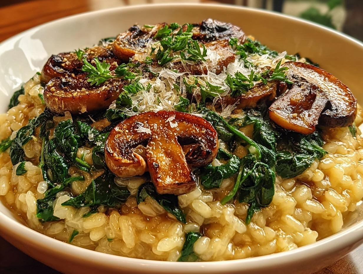 Amazing Creamy Mushroom Spinach Risotto in under 30 mins - Creamy Mushroom Spinach Risotto - additional detail