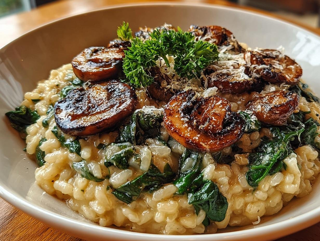 Amazing Creamy Mushroom Spinach Risotto in under 30 mins