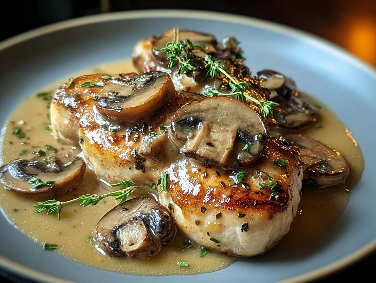 Irresistible Creamy Mushroom Chicken - plated with a side of pasta