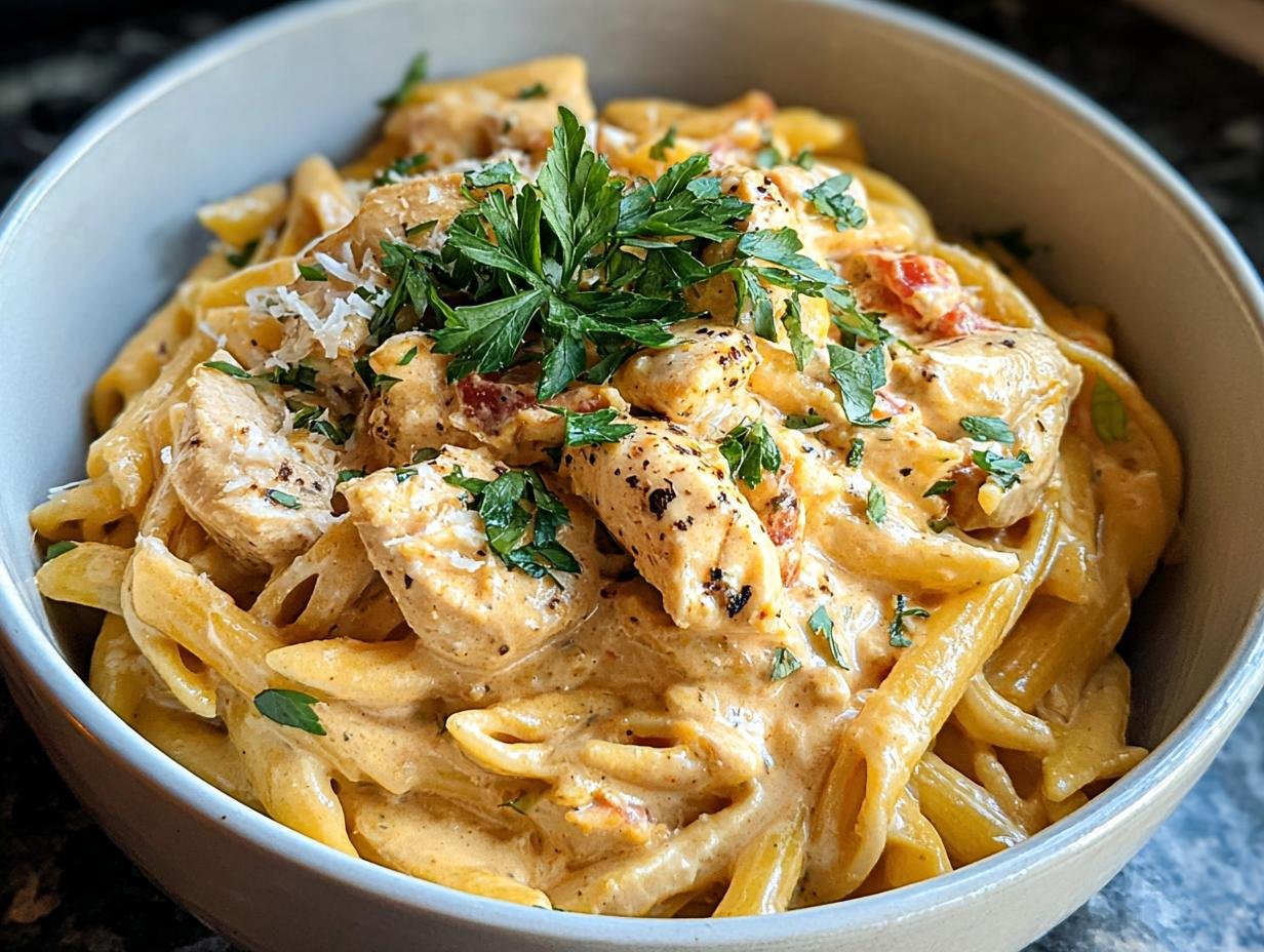 Irresistible Crock Pot Creamy Cajun Chicken Pasta - close-up of creamy sauce coating fettuccine