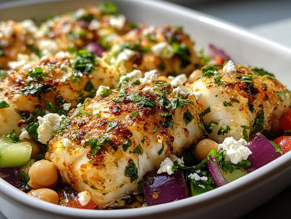 Finished Irresistible Garlic Butter Baked cod served with parsley and lemon