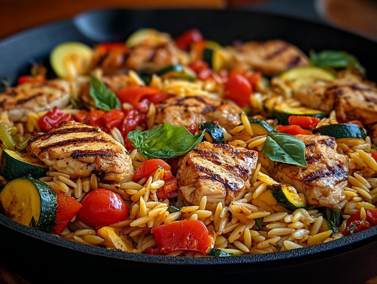 Savory Balsamic Chicken Veggie - close-up of chicken and vegetables in a skillet
