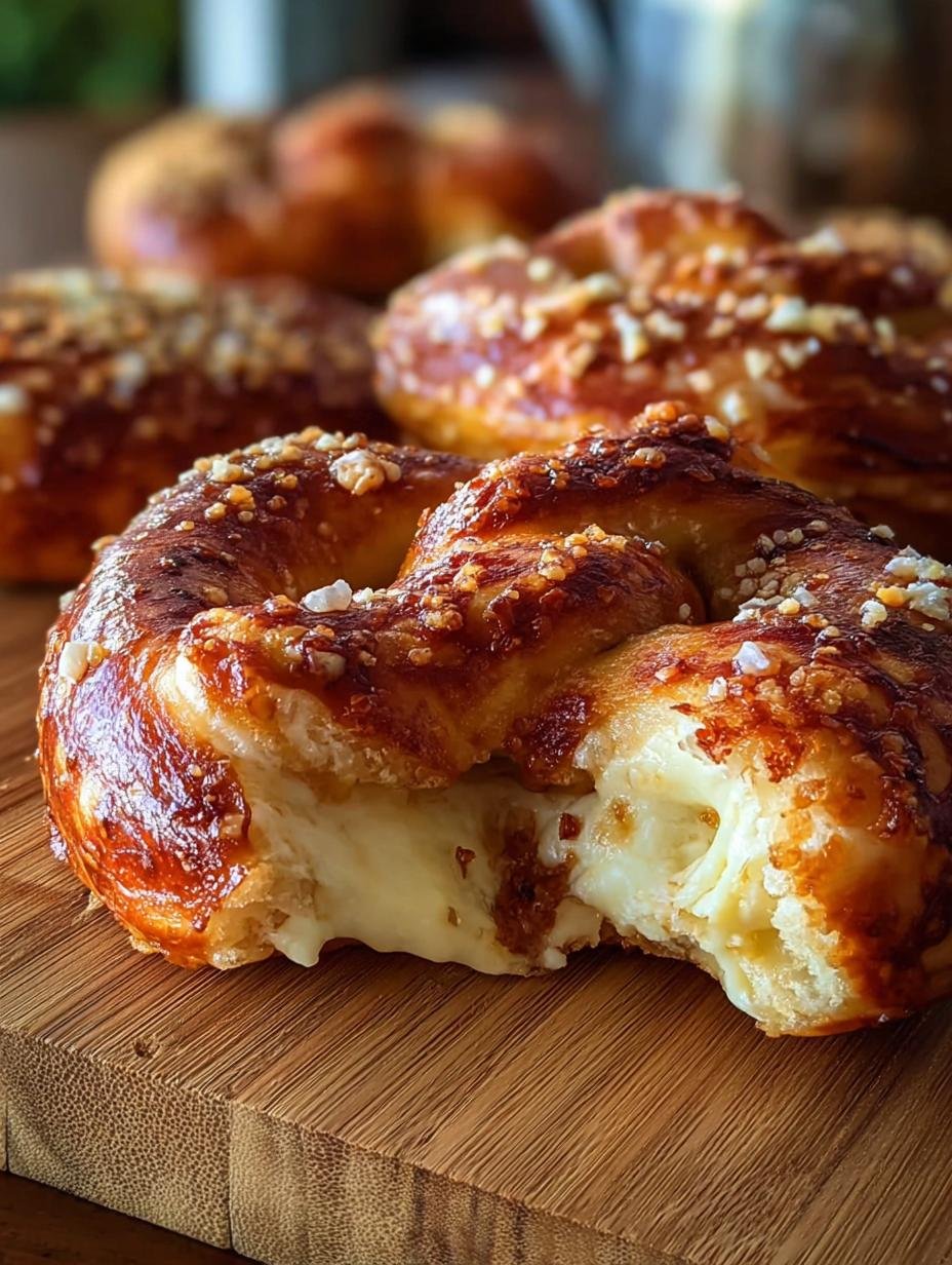 Amazing Cheese Stuffed Pretzels Flavor in 1 Hour - Close-up of a cheese stuffed pretzel, showing the golden crust and a peek of the melted cheese inside