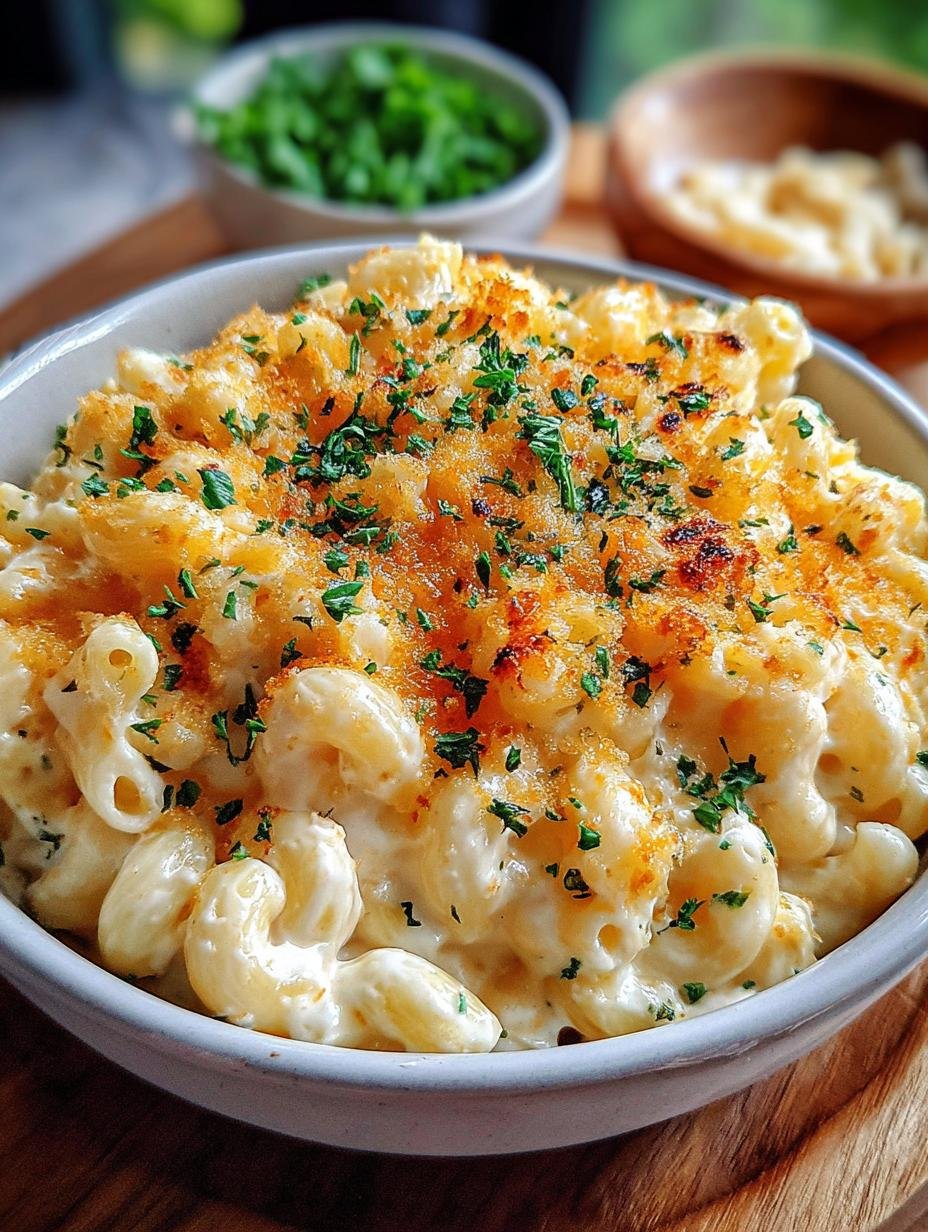 Deliciously creamy Cottage Cheese Mac with a golden-brown crust, fresh parsley garnish, and a rich, tangy sauce, ready to be served