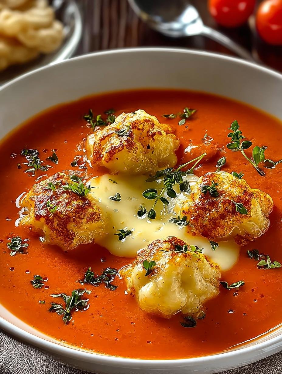 Creamy Tomato Soup with Cheese Dumplings for Comfort - Creamy Tomato Soup with - main visual representation