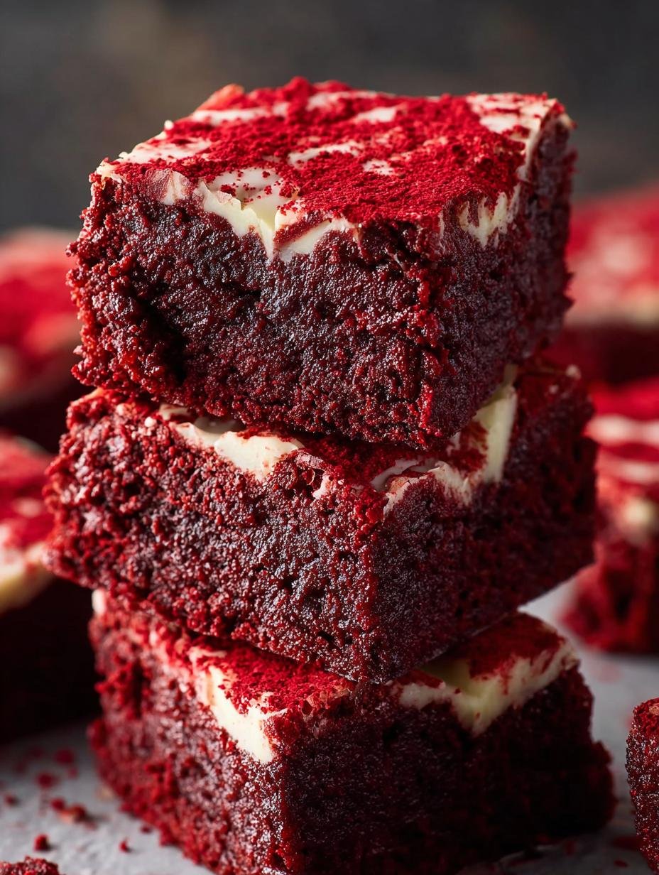 Delicious Red Velvet Brownies Fudgy with white chocolate chips