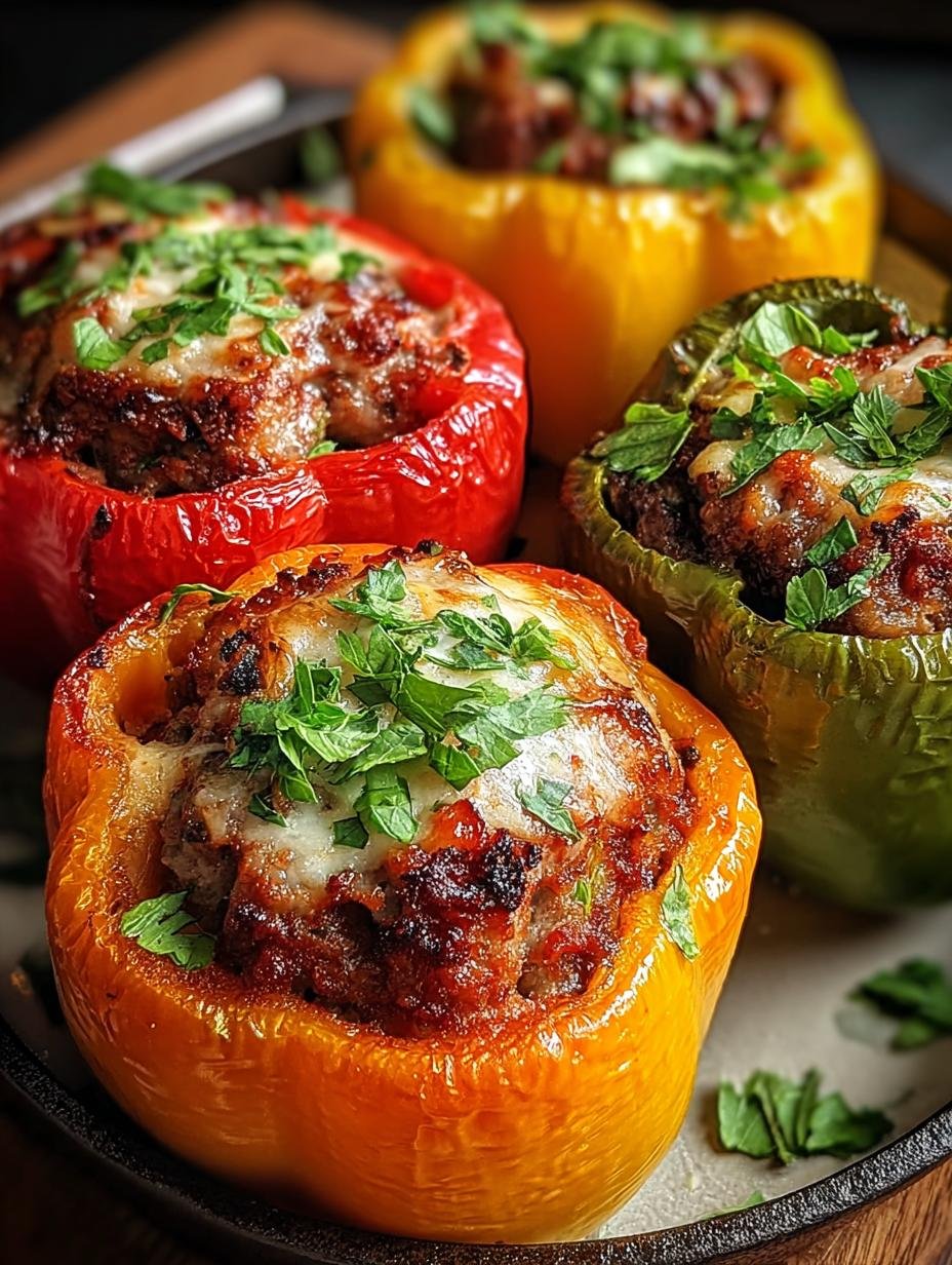 Delicious Sizzling Sausage Peppers Stuffed with melted cheese and herbs