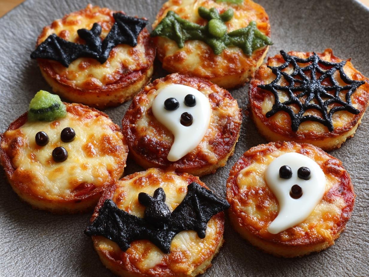 Spooky Halloween Mini Pizzas: 1 Fun Recipe - Spooky Halloween Mini Pizzas - close-up of baking process