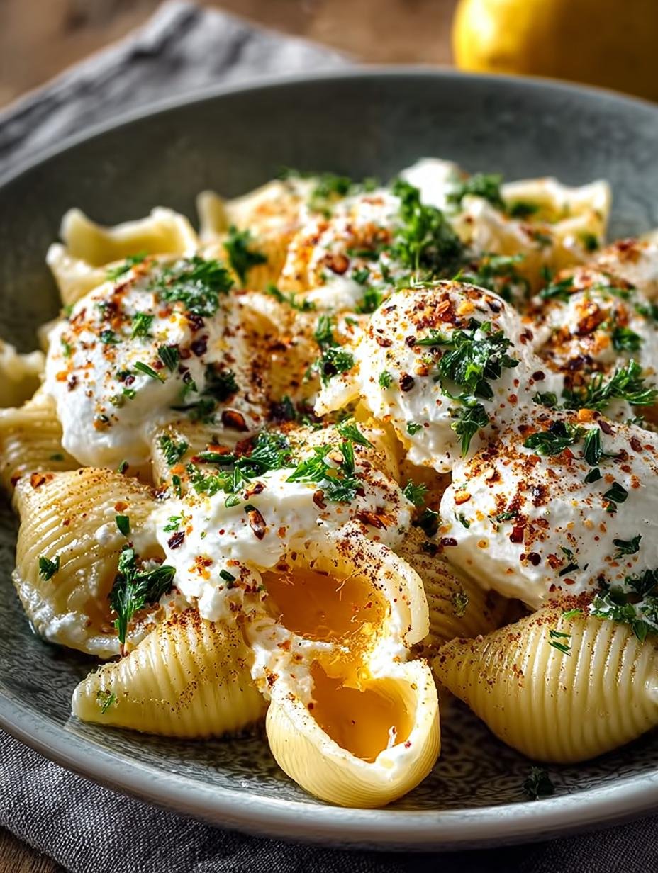 Burrata Pasta Shells with Roasted Garlic & Lemon Cream Delight - Burrata Pasta Shells with - main visual representation