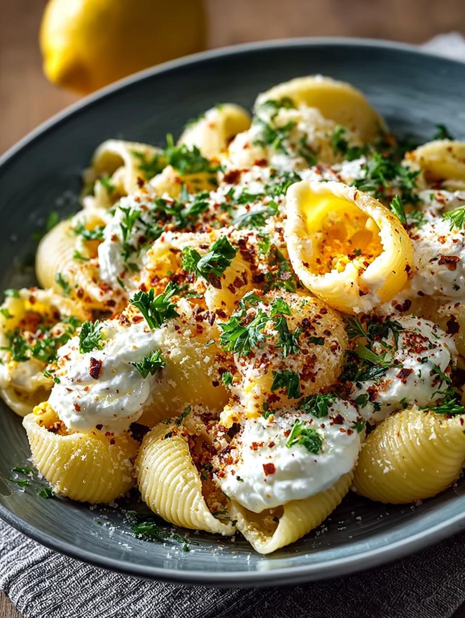 Burrata Pasta Shells with Roasted Garlic & Lemon Cream Delight - Burrata Pasta Shells with - additional detail