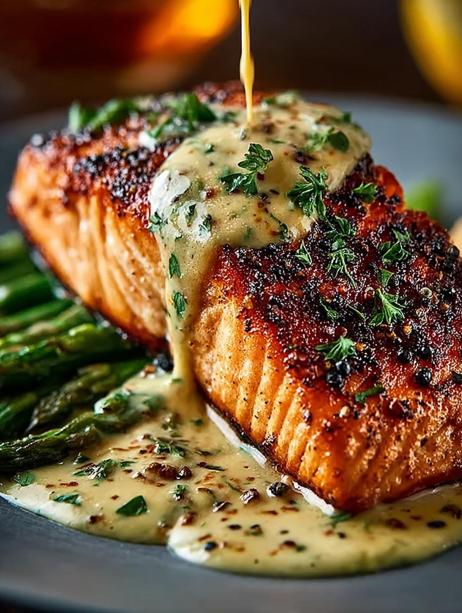 Blackened Salmon with Creamy Dijon Sauce: A Flavorful Delight - Blackened Salmon with Creamy - main visual representation