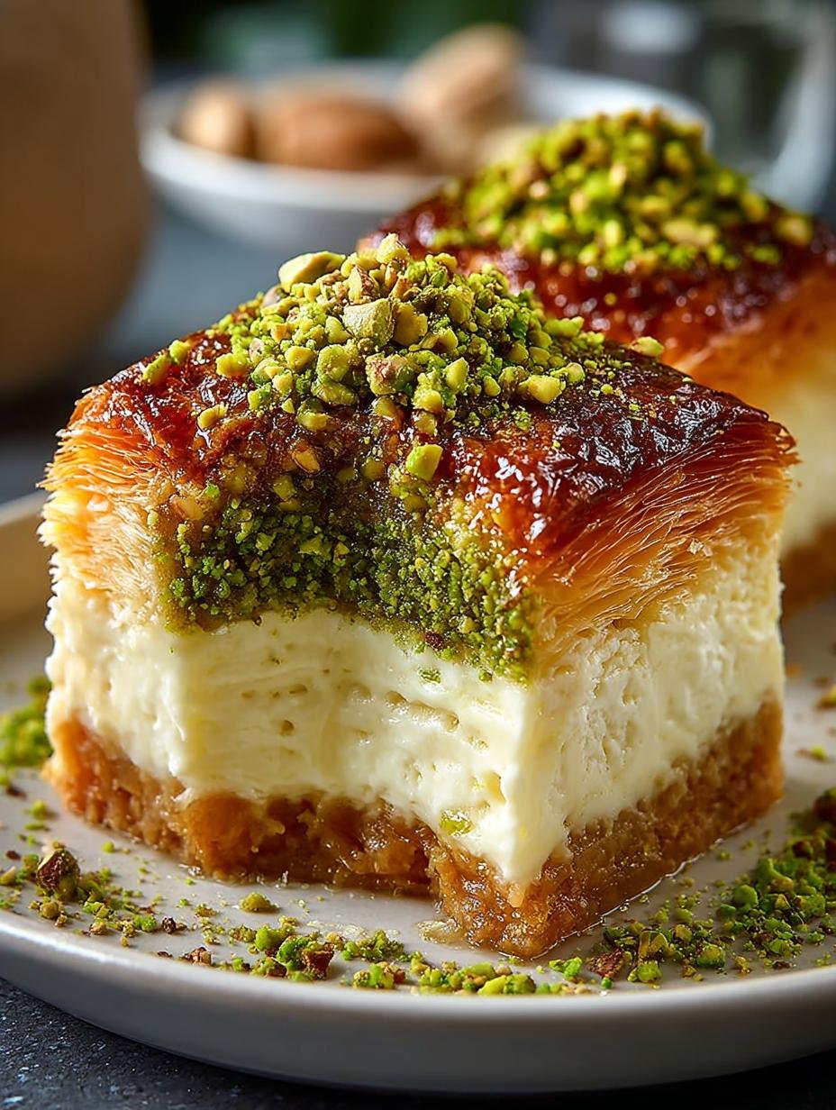 Delicious layers of Baklava Pistachio Cheesecake Decadent showcasing its rich texture