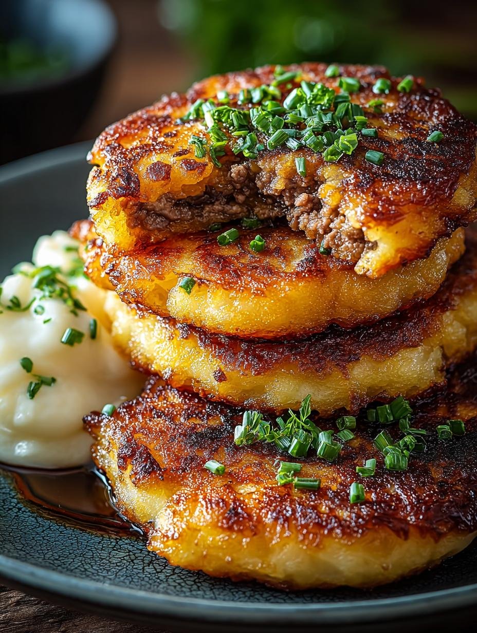 Crispy Potato Pancakes with Savory Beef Delight - Crispy Potato Pancakes with - main visual representation
