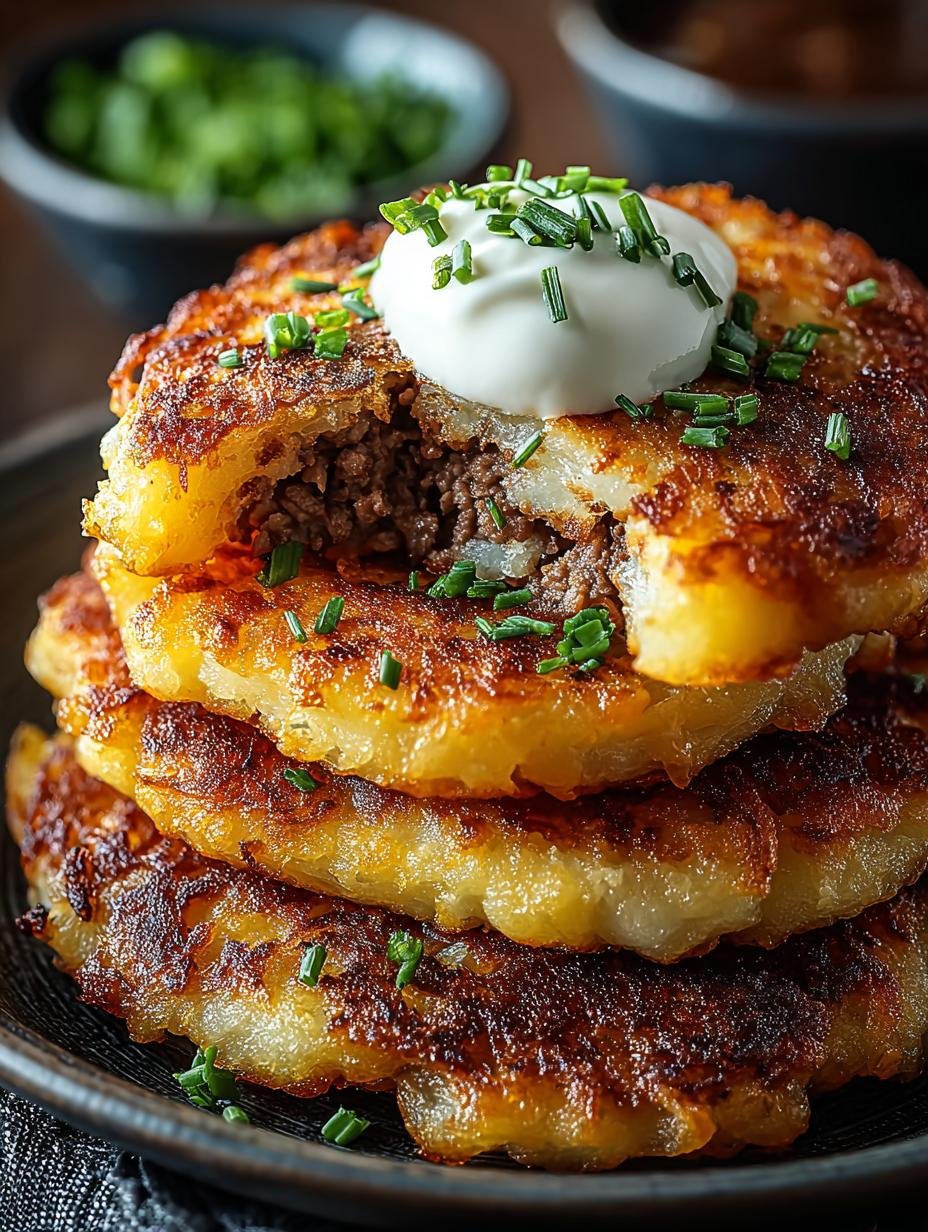 Crispy Potato Pancakes with Savory Beef Delight - Crispy Potato Pancakes with - additional detail