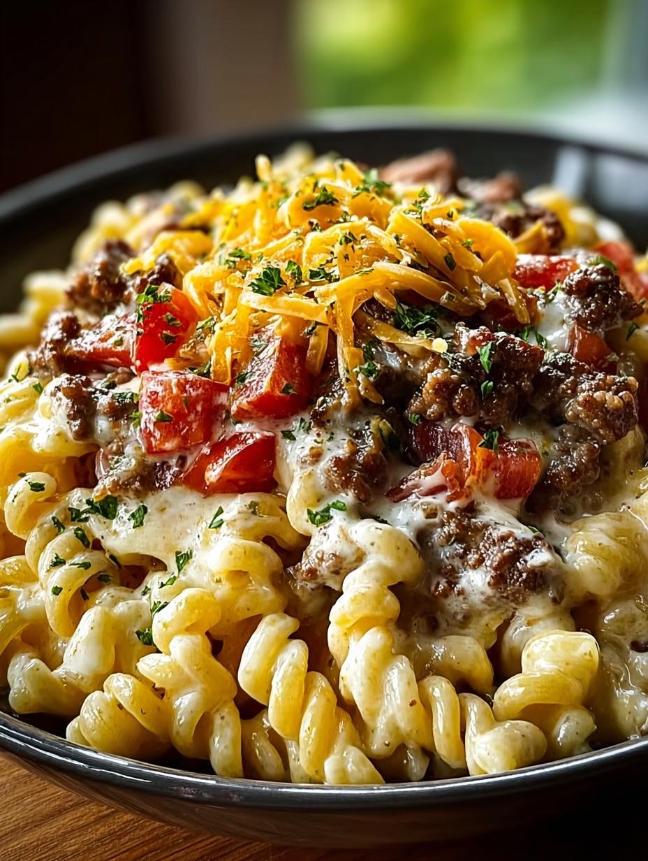 Loaded Cheeseburger Alfredo Pasta