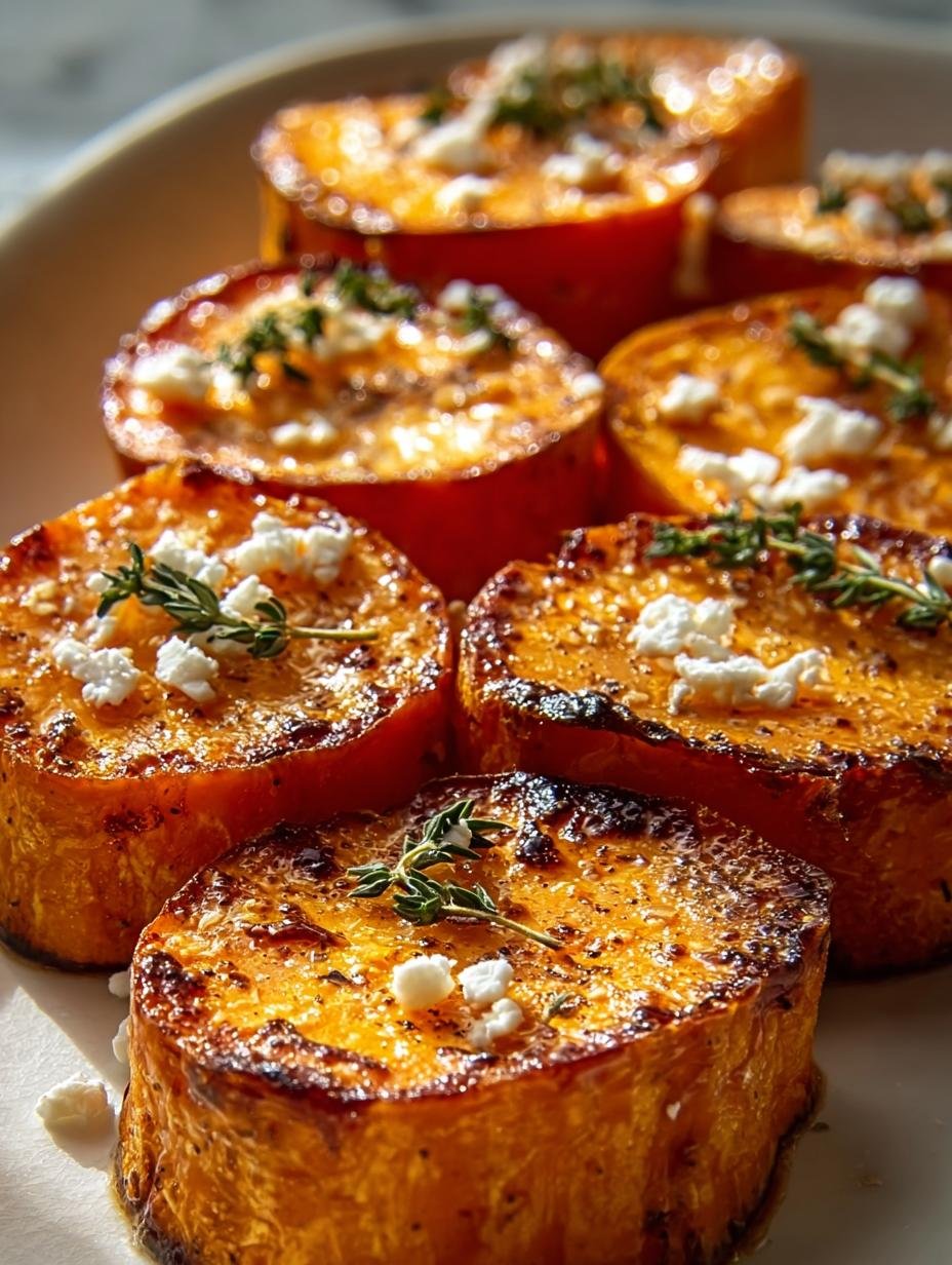 Delicious Roasted Sweet Potato Rounds with Honey Feta - Roasted Sweet Potato Rounds - main visual representation