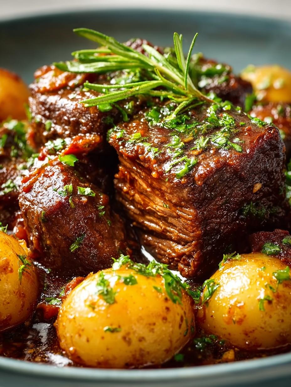 Delicious Slow Cooker Garlic Beef with Potatoes - Slow Cooker Garlic Beef - main visual representation