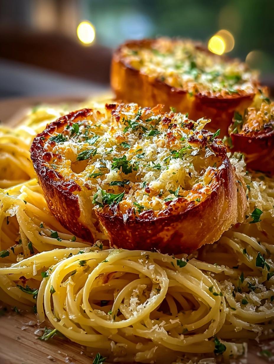 Ingredients for Spaghetti Garlic Bread Tasty including spaghetti, garlic, and bread