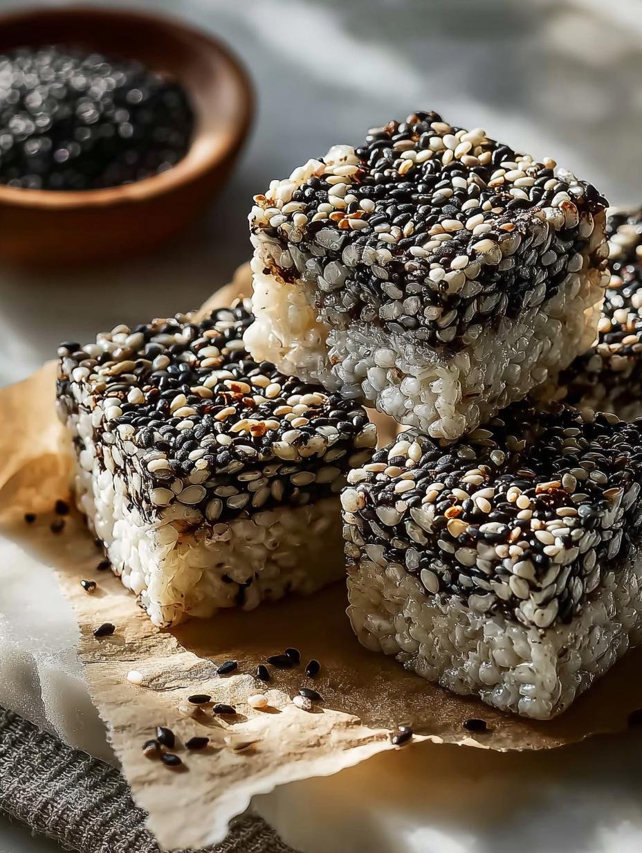 Delicious Black Sesame Rice Krispies displayed on a plate