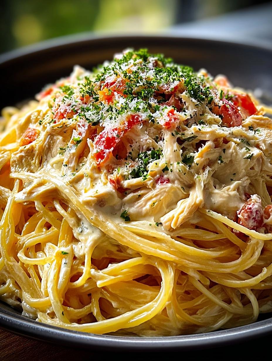 Creamy Crockpot Chicken Spaghetti