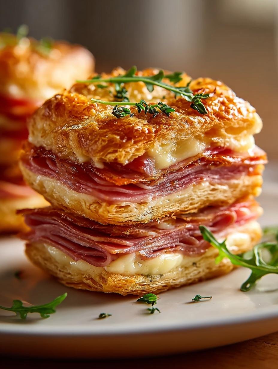 Delicious Crispy Beef Ham Cheese Puff Pastry Stacks - Crispy Beef Ham Cheese - additional detail